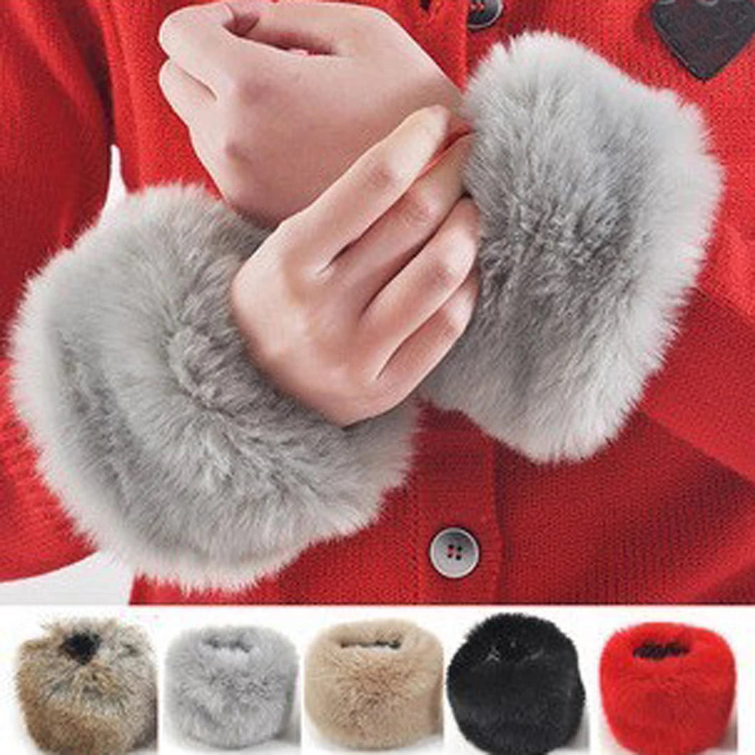Winter Warm Women Faux Fur Arm Sleeve Soft Elastic Wrist Slap On Cuffs Arm Warmer Plush Thicken Accessories Fashion Coat Decora