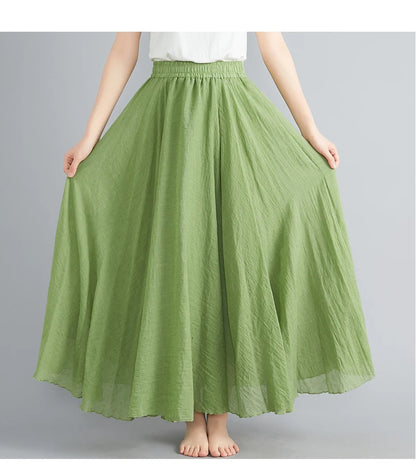 Fashion Solid Cotton Linen Women Skirts Maxi Elegant Harajuku Saia Casual Loose Long Skirt Ladies Clothes Faldas Ropa Mujer