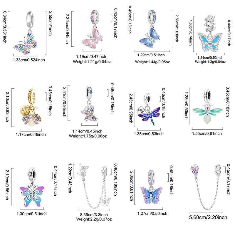 Original 925 Sterling Silver Charms Beads Glowing Luminous Bee Firefly Butterfly Pendant for Bracelet Bangle Charm DIY Jewelry