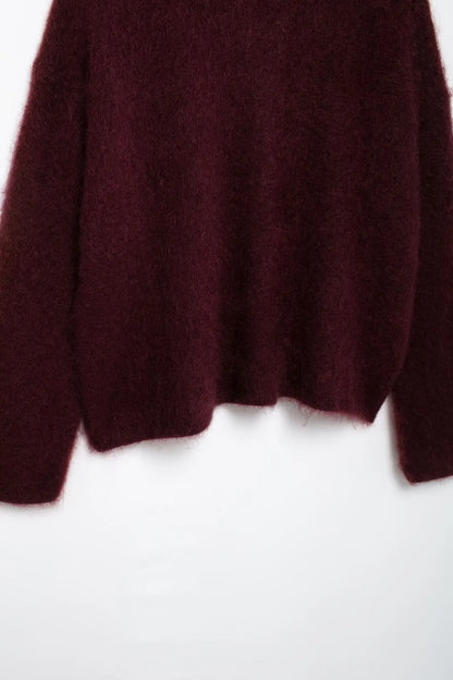 HH Autumn Sweater For Women Fashion Vintage Wine Red Knitted Pullover Long Sleeve O Neck Sweatshirt High Street Knitwear Top