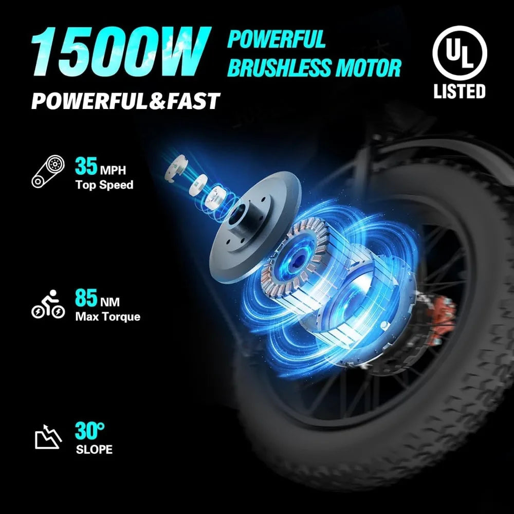 Electric Bike for Adults Q20，2000/1500W，37/30MPH,52V 40AH,48V/20AH E-Bike,30-180 Miles Electric Motorcycle，20"Fat Tire Dirt Bike