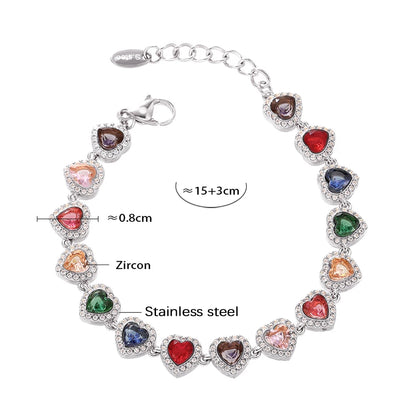 Stainless Steel Bracelets With Heart Round Zircon For Women 18K Gold Plated Waterproof Inoxidable No Tarnish Women's Bracelet