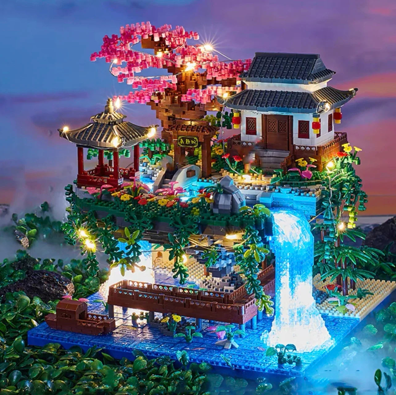 3320PCS Blocks Tree House Diamond Building Garden Architecture Waterfall Light Bricks Christmas for Kid over 12 Years Adult Gift