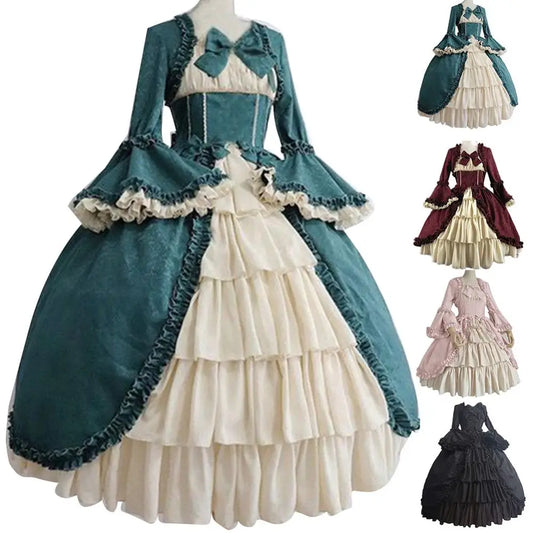Cute Cosplay Black Dresses Women Lolita Lady Retro Square Neck Tight Waist Bowknot Medieval Dress Dress Party Costume Vestidos