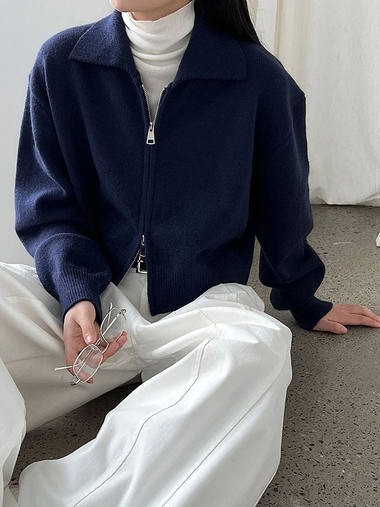 [EAM] Orange Big Size Casual Knitting Cardigan Sweater Lapel Long Sleeve Women New Fashion Tide Spring Autumn 2026 1DJ3315