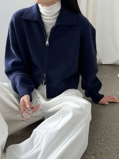[EAM] Orange Big Size Casual Knitting Cardigan Sweater Lapel Long Sleeve Women New Fashion Tide Spring Autumn 2026 1DJ3315
