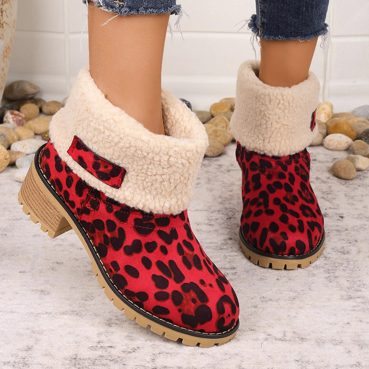 Winter Snow Boots for Women Warm Comfortable Women's Boots Mid-length Thick-heeled High-heeled Women's Cotton Shoes Botas Mujer