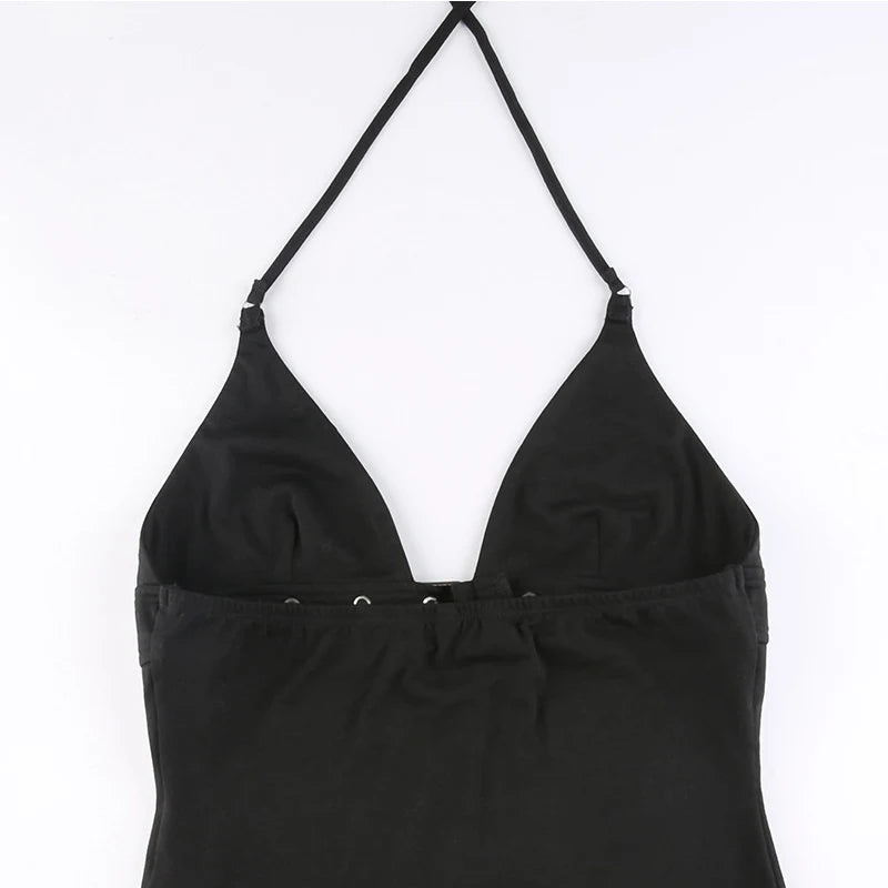 y2k Bandage Crop Top Black Backless  Top Lace Up Cute Party Beach Summer Sweats Women Retro Basic Mini Vest Punk