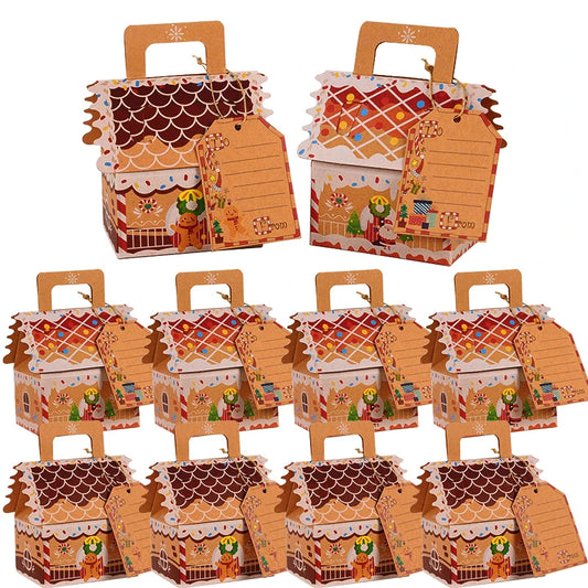 4pcs Christmas Candy Box With Tag Kraft Paper Santa Claus Cookie Snack Packaging Box Merry Xmas Decor For Home New Year Navidad