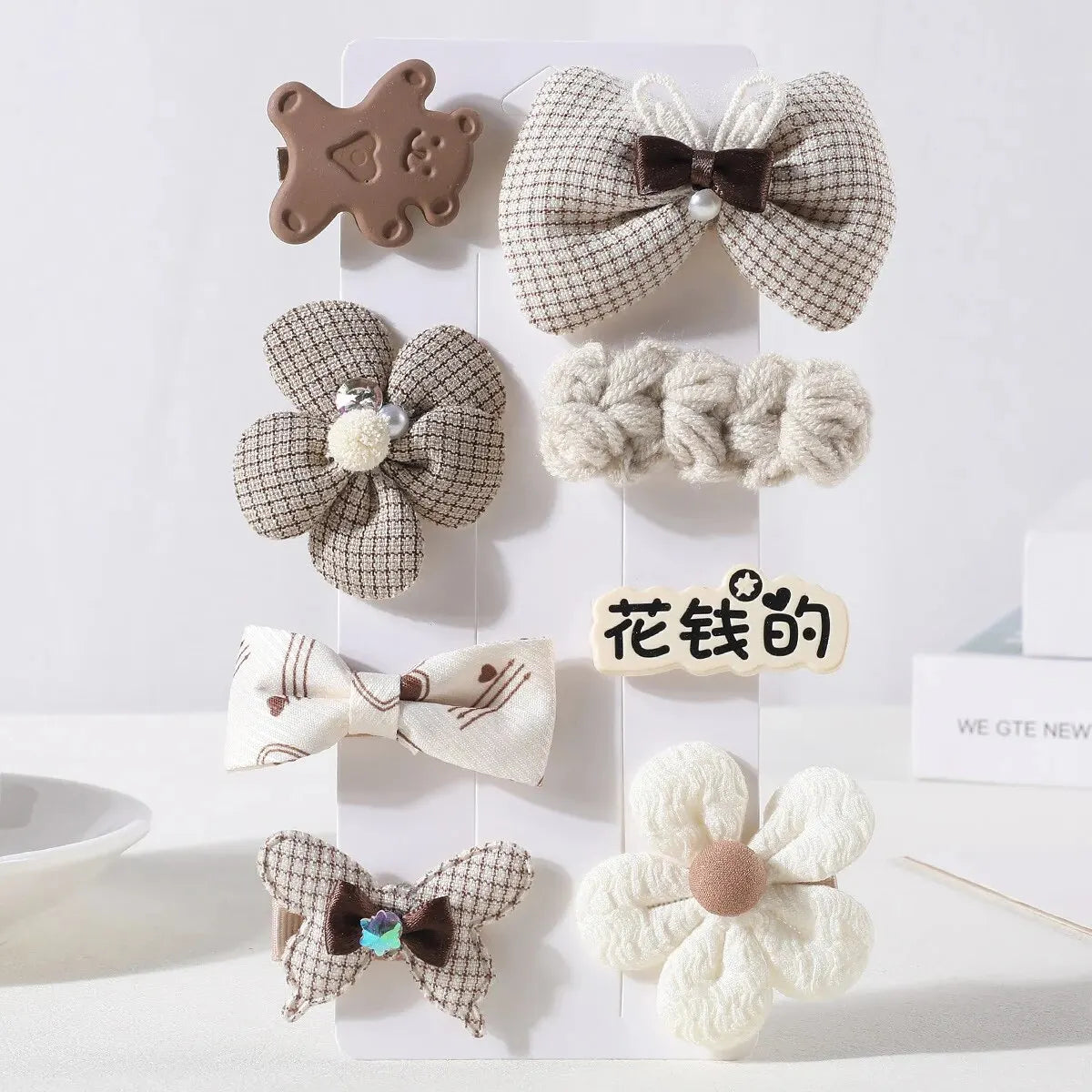 8Pcs/Set Korean Cartoon Hair Clips for Girls Winter Cute Plush Flower Rabbit Hairpins Knitting Barrettes Kids Hair Accessories