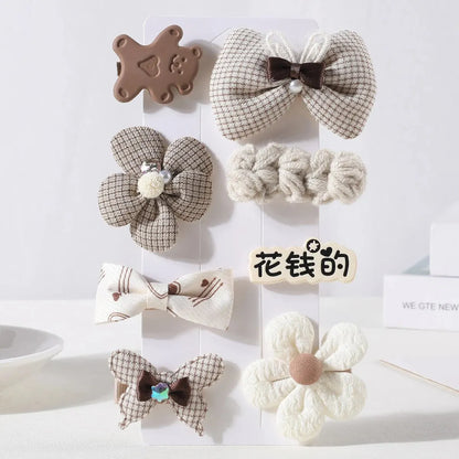 8Pcs/Set Korean Cartoon Hair Clips for Girls Winter Cute Plush Flower Rabbit Hairpins Knitting Barrettes Kids Hair Accessories