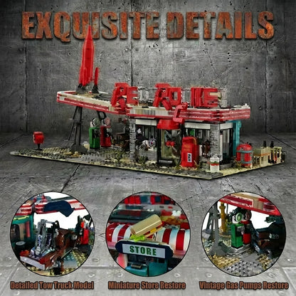 Movie Game Red Abandoned Gas Station Architecture Doomsday MOC House Modular Building Blocks Model Kit Adult Kid Gift 2221PCS