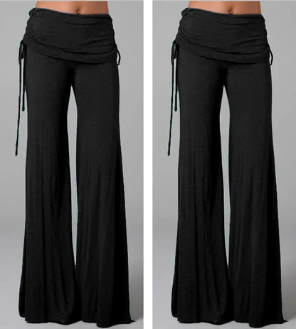 EtherealBe women's medieval cosplay pants in black, featuring a flowy design and adjustable ties