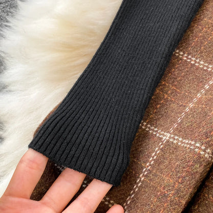 High Quality Fall Winter Women Sweater Overalls Dress Sets Casual Knitted Tops +Plaid Woolen Dress 2 Piece Sets Outfits Female