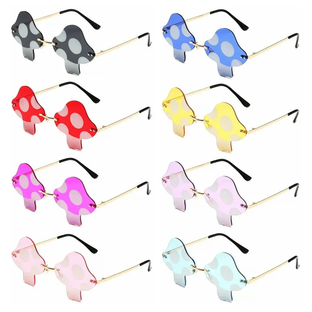 Mushroom Shape Sunglasses Irregular Rimless Sun Glasses Trendy Fun Sunglasses for Women Men Halloween Party Cosplay Eyewear