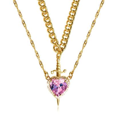 Creative Heart and Sword Couple Necklace Red Pink Heart Sword Necklace Fashion Accessories for Women Couple Gift Jewelry