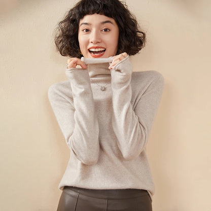 New Women's Cashmere Sweater 100% Pure Cashmere Knitted High Collar Hoodie Hot Selling Soft Solid Color Women's Top