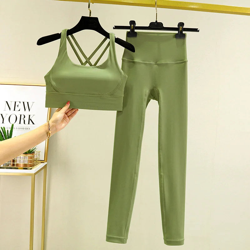 TRY TO BN Women's Tracksuit Yoga Sets Fitness Leggings Sports Bra Naked Sportwear Breathable Workout Two Pieces Suit Gym Clothes