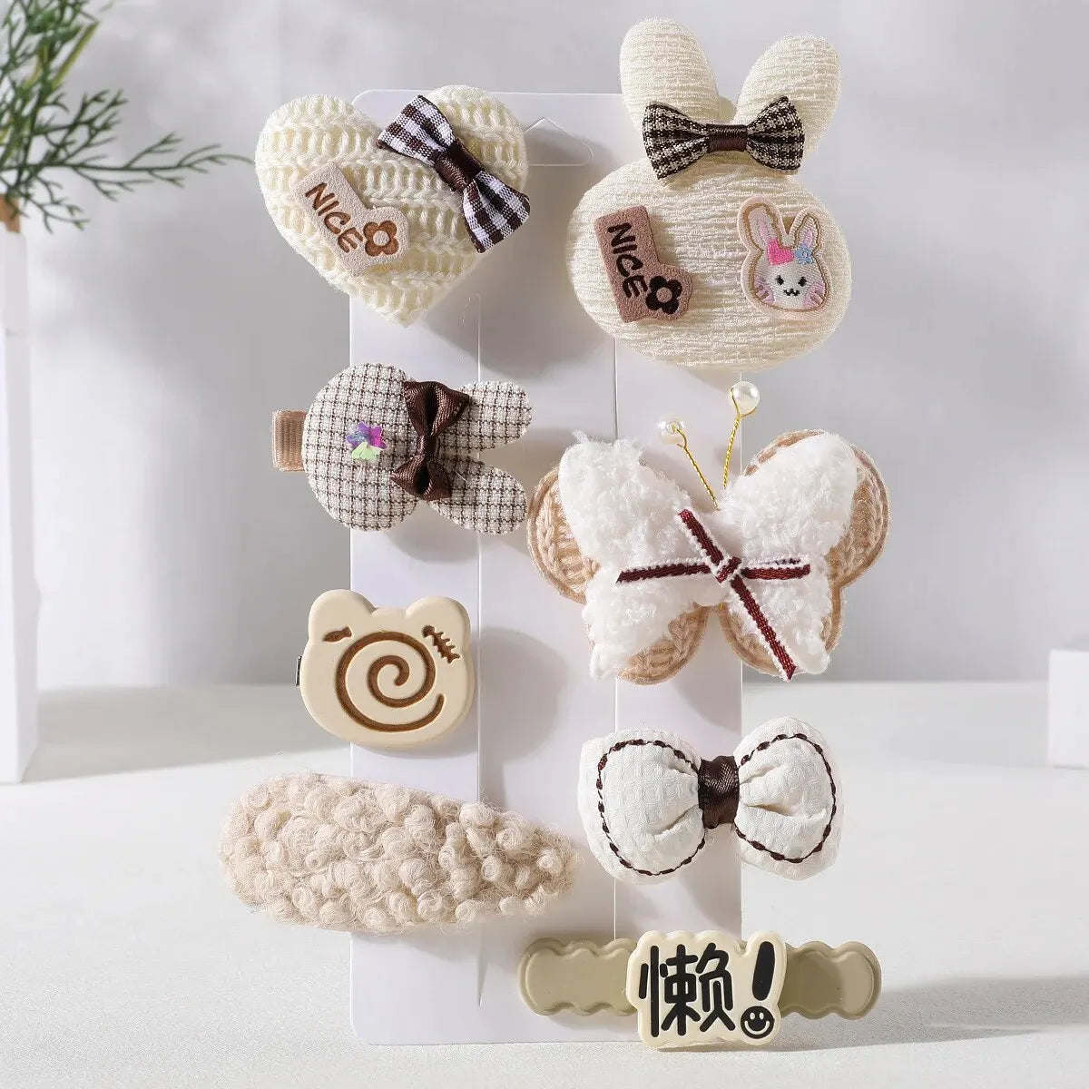 8Pcs/Set Korean Cartoon Hair Clips for Girls Winter Cute Plush Flower Rabbit Hairpins Knitting Barrettes Kids Hair Accessories
