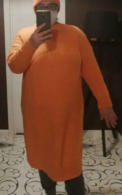 Winter Women Dress Fall Sweater Women Dress Long Sleeve Knitted Dresses Maxi Vintage Oversize Dresses Knitting Thick Warm Purple