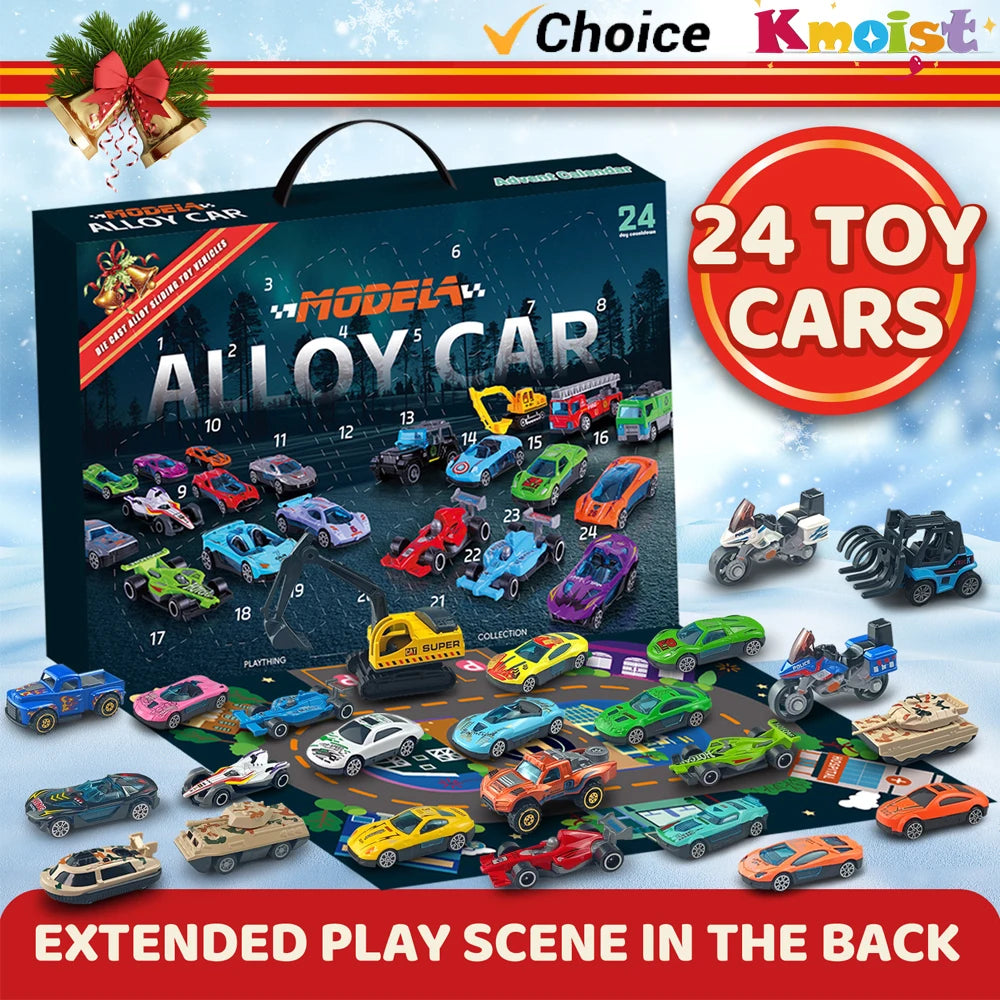 Christmas Gifts Advent Calendar 24 Days Alloy Car Inertial Vehicle Model Children's Toy Metal Cars Set Toys for Boy Kid New Year