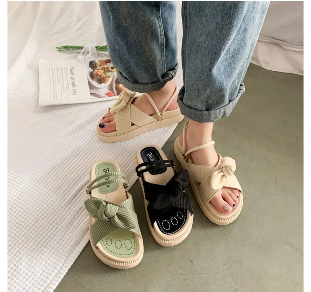 Women Sandalias Mujer Summer Fairy Style 2023 New Fashion Student Platform Roman Lady Sands Flat Shoes Cute Slippers