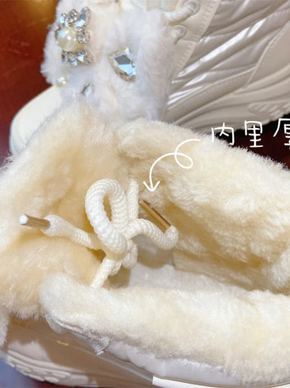 Winter Snow Boots 2025 New Thick-soled 5cm White Cotton Boots Thickened Warm Waterproof Cute Casual Shoes Fashion