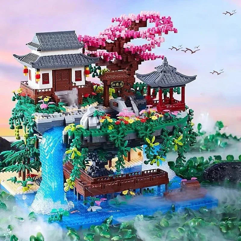 3320PCS Blocks Tree House Diamond Building Garden Architecture Waterfall Light Bricks Christmas for Kid over 12 Years Adult Gift