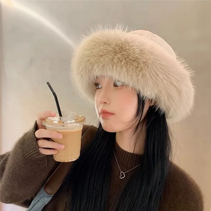 HOES-Women's Bucket Hat Plush Protection From Cold Fashionable Winter Hat For Women Winter Cap -Black
