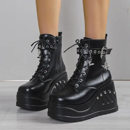 2025 New Boots for Women Fashion Hot Sale Punk Goth Platform Heels Wedge Women's Boots Casual Goth Punk Size 43 Women's Shoes