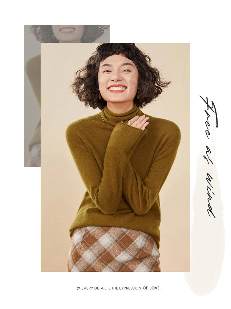New Women's Cashmere Sweater 100% Pure Cashmere Knitted High Collar Hoodie Hot Selling Soft Solid Color Women's Top