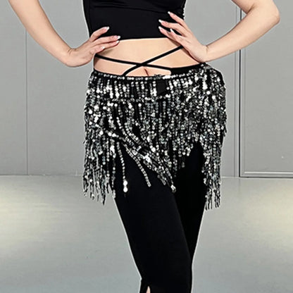 Belly Dance Skirts for Women Midi Length Women Belly Dance Training Waist Chain Short Wrap Hip Skirt With Sequin Fringe Skirts