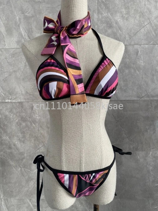 Luxury Design Women's Black Red Scarf Bikini Sets Letter Signature Logo Beachwear Designer Brand Lady Headband Swimsuit Swimwear