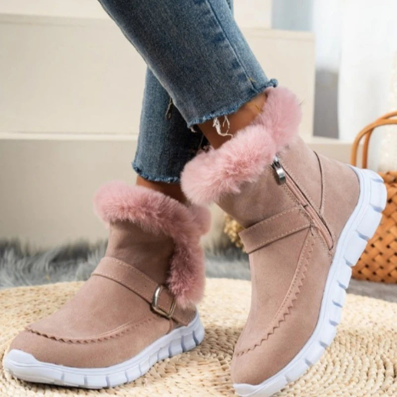 Winter Women Fur Warm Chelsea Snow Boots Casual Shoes New Short Plush Suede Ankle Boots Flats Gladiator Sport Ladies Botas Mujer