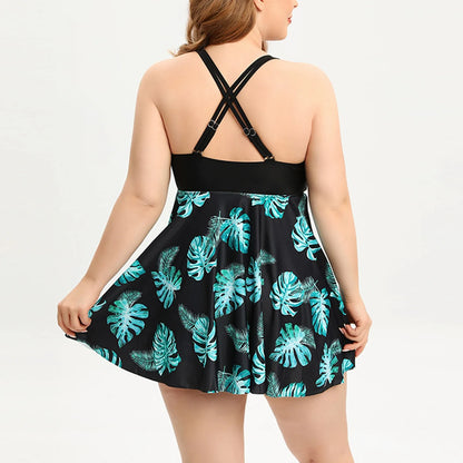 Split Swimsuit For Womens Conservative Big Flower Oversize Tankini Set Summer Beachwears Ladies Swimsuits With Neck Straps