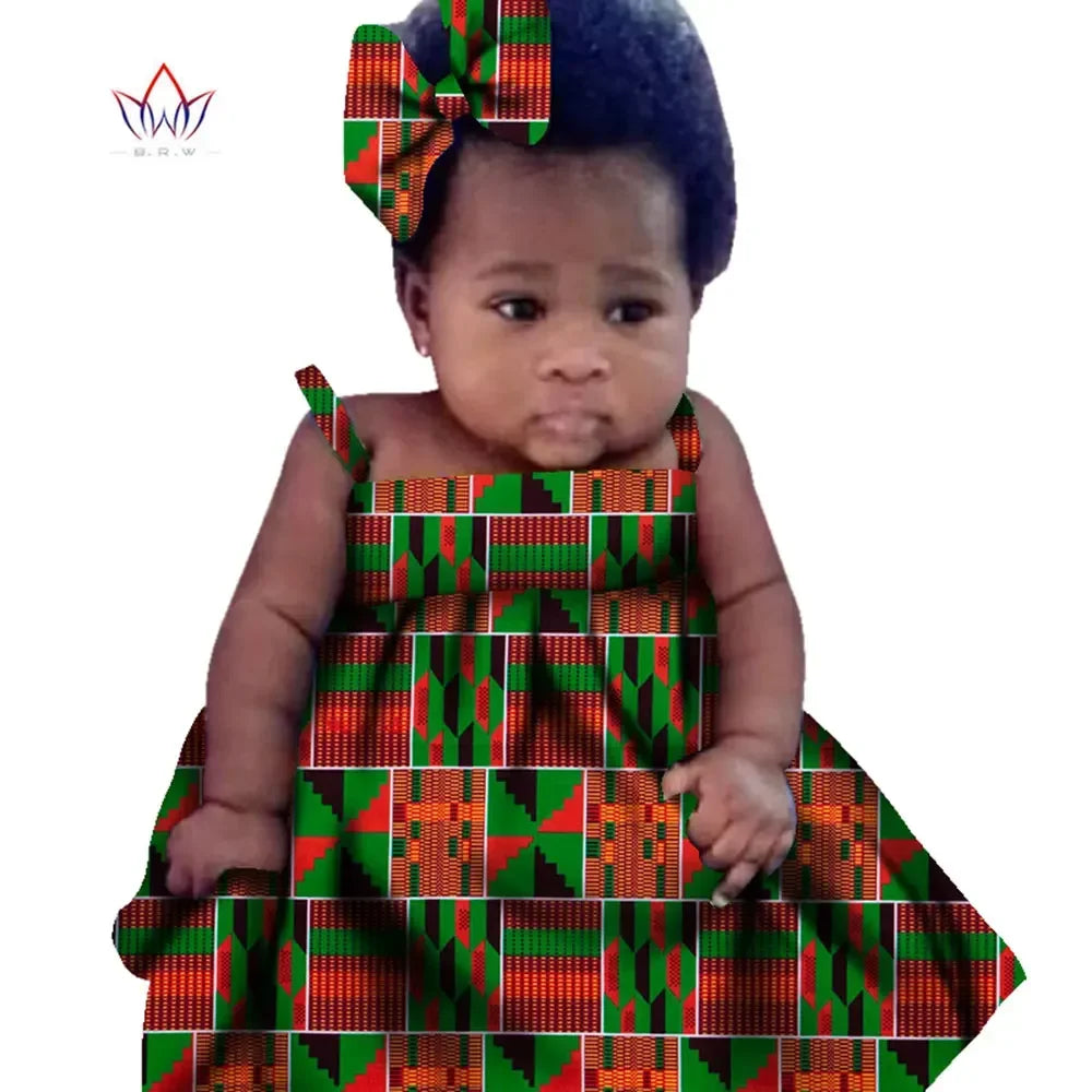 New African Dresses Baby Girl Batik Print Head Wrap Headband Bow Trendy Girl Fashion