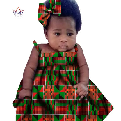 New African Dresses Baby Girl Batik Print Head Wrap Headband Bow Trendy Girl Fashion