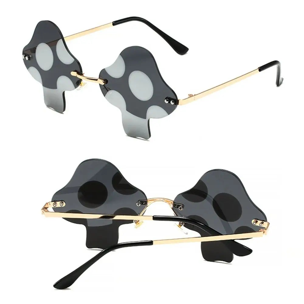 Mushroom Shape Sunglasses Irregular Rimless Sun Glasses Trendy Fun Sunglasses for Women Men Halloween Party Cosplay Eyewear