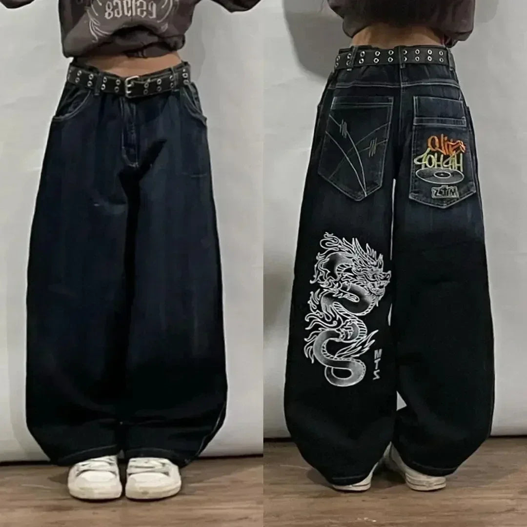 Street Y2K New Fashion Straight Loose Jeans Women Harajuku Casual Joker Low Waist Slim Mopping Wide-leg Pants Couple Punk Jeans