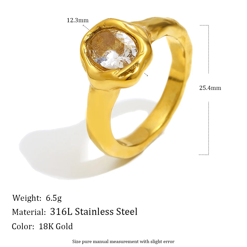 E.B.belle Zircon 18K Plated Stainless Steel Women's Rings Trendy Luxury Shiny Hypoallergenic Rings Sets Jewelry Decoration Gift