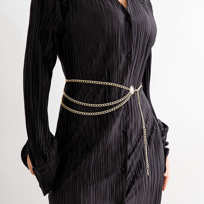 Fashion Round Brand Alloy Multi-Layer Exaggerated Body Chain 2023 New Women Queen Head Retro Street Snap Beam Party Waist Chain