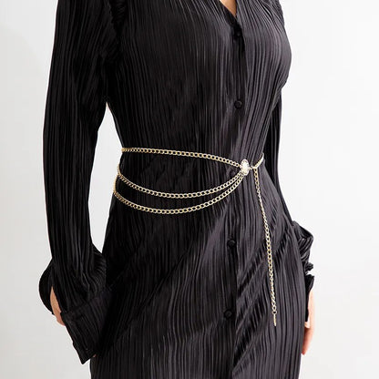 Fashion Round Brand Alloy Multi-Layer Exaggerated Body Chain 2023 New Women Queen Head Retro Street Snap Beam Party Waist Chain