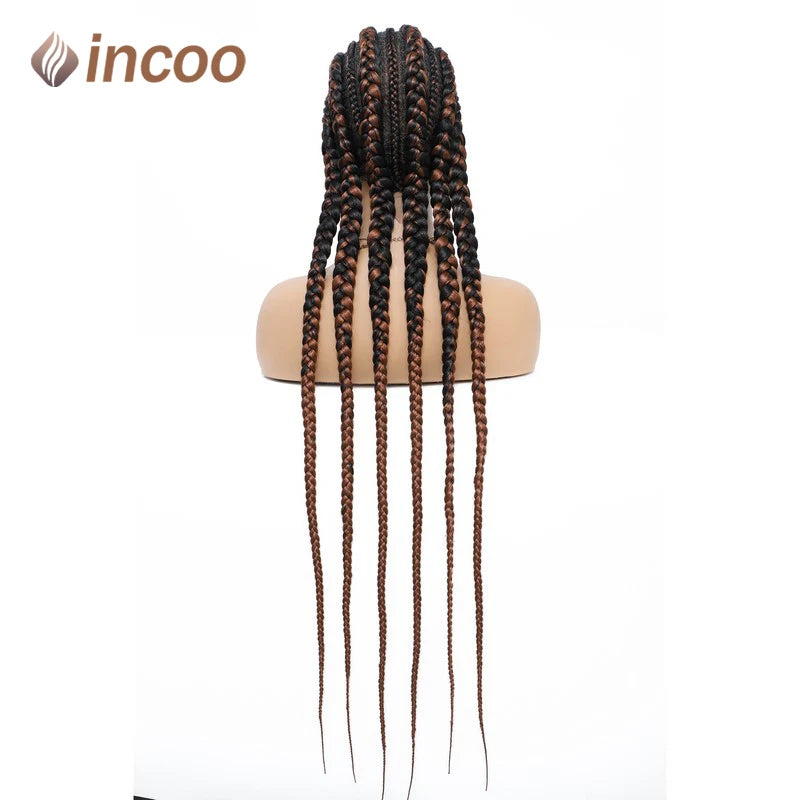 36 Inches Cornrows Braided Wigs Synthetic Full Lace Wig For Black Women Jumbo Braided Wigs Lace Frontal Faux Locs Box Braids Wig
