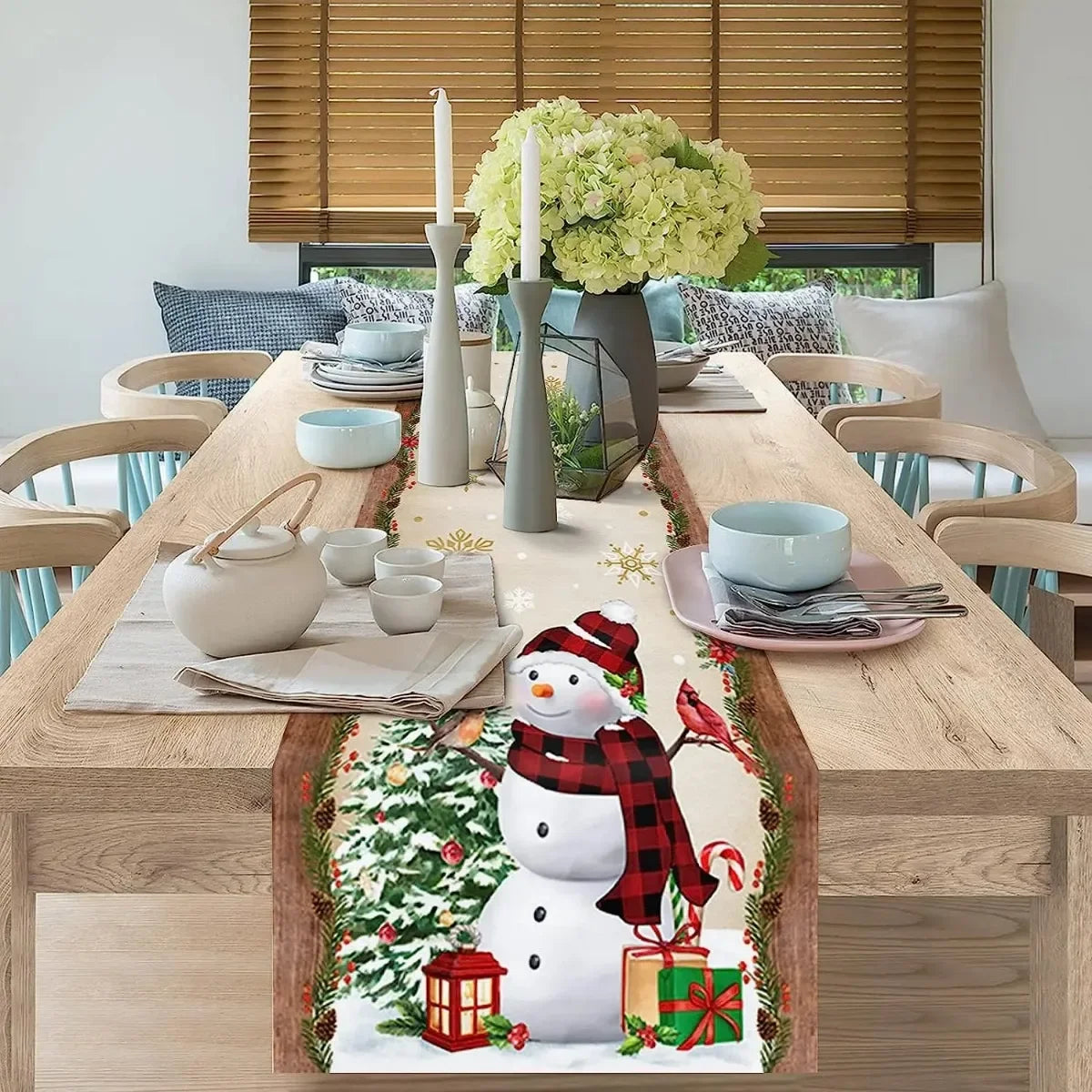 Christmas Tree Snowman Table Runners Kitchen Dining Table Decor Farmhouse Navidad Xmas Linen Table Runners Wedding Decor
