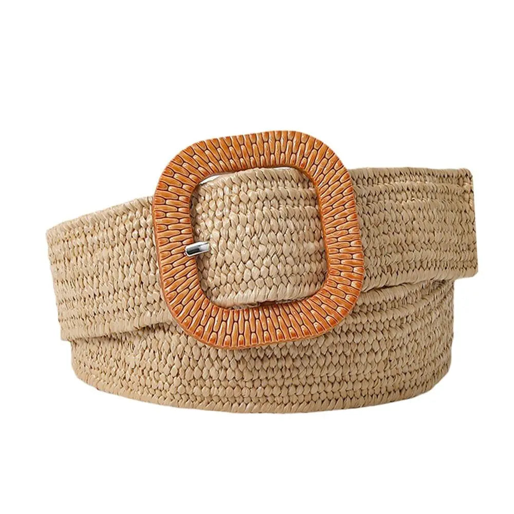 Fashion Wide Waistband Female Waist Belt Bohemian Braided Belts for Women Summer Patchwork Straw Woven Belt