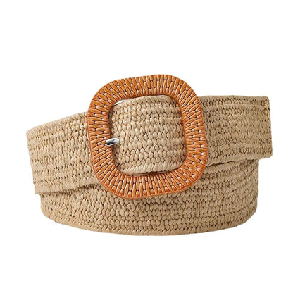 Fashion Wide Waistband Female Waist Belt Bohemian Braided Belts for Women Summer Patchwork Straw Woven Belt