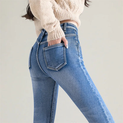 New Winter Women Snow Thermal Fleece Skinny Jeans Casual Lady Warm Velvet Thick Pencil Pants Female Basic Fleece Denim Trousers