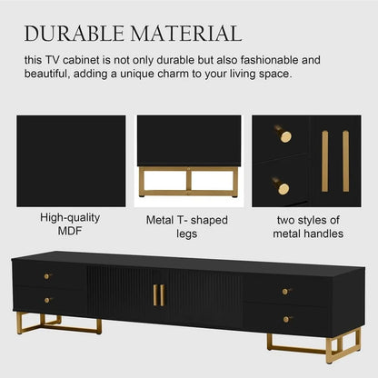 71" Fluted TV Stand, Modern Low Stand for TVs up to 80 Inches, Entertainment Center with Storage and 4 Drawers