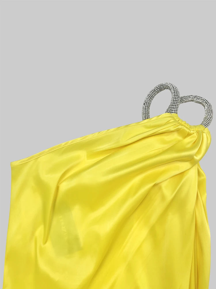 Women Fashion One-Shoulder Split-Side Halter Prom Dress 2024 New Summer Sleeveless Pleated Party Evening Dresses