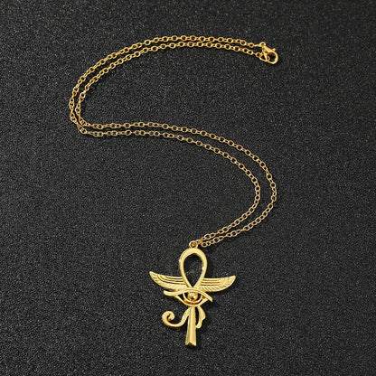 Eye Of Horus Ankh Necklace Women Men Ancient Egypt Wing Ankh Cross Pendant Necklaces Choker Silver Gold Plated Religious Jewelry